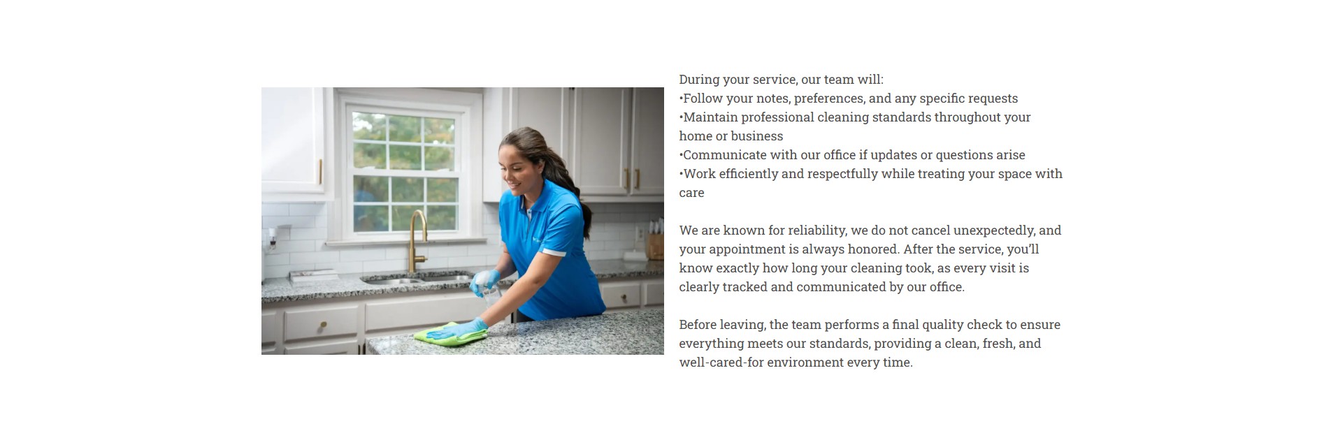 Care & Clean team member cleaning a kitchen counter in Glen Allen, VA